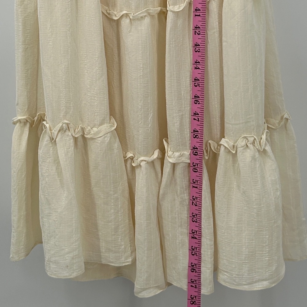 Lulus Cream Tiered Cutout Maxi Dress Smocked Back Tie Front Sleeveless Medium - Picture 7 of 7